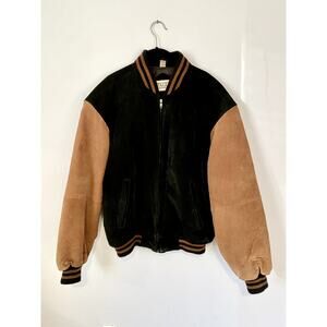 Vintage Falls Creek Black and Camel Suede Leather Bomber | Y2K | 90s -  (Size M)